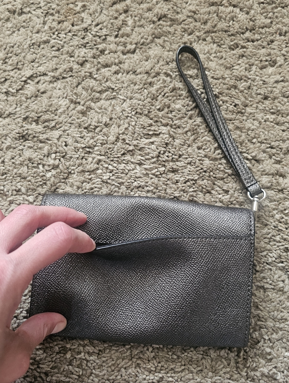 COACH Gunmetal Metallic Silver Wristlet Clutch Wallet - Picture 2 of 7